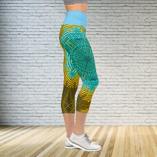 Leggings Capri Weer Mandala bleu et jaune