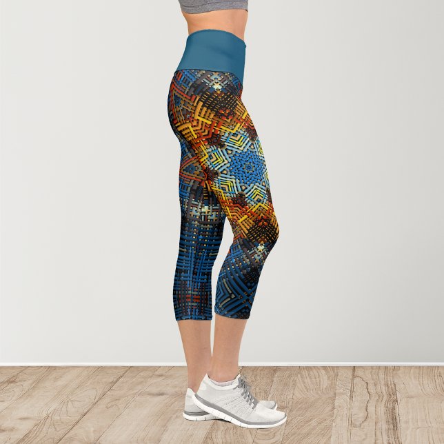 Leggings Capri Weer Mandala bleu jaune et rouge (Créateur téléchargé)