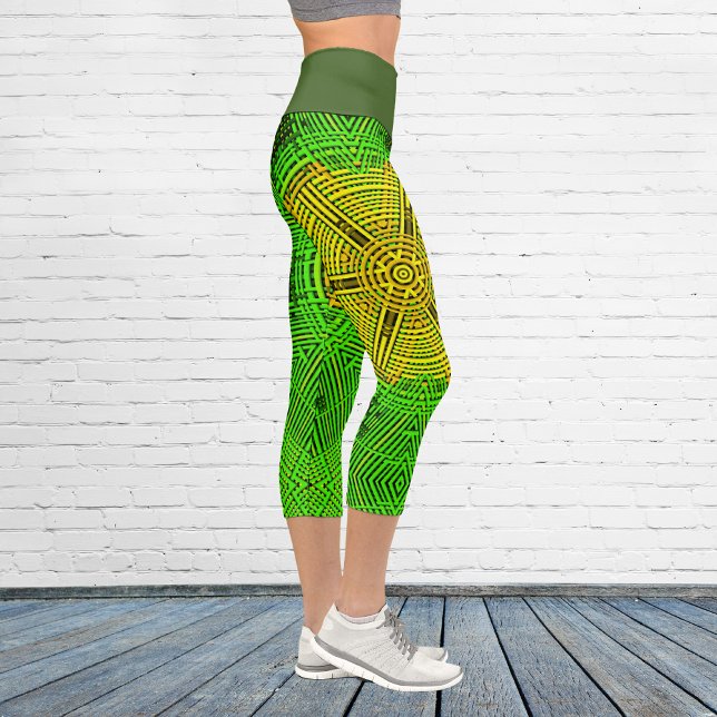 Leggings Capri Weer Mandala jaune et vert (Créateur téléchargé)