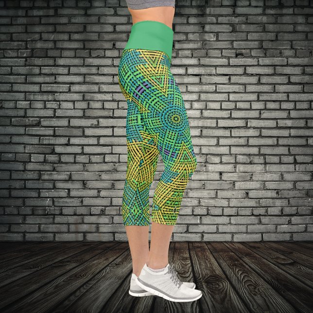Leggings Capri Weer Mandala jaune vert et bleu (Créateur téléchargé)