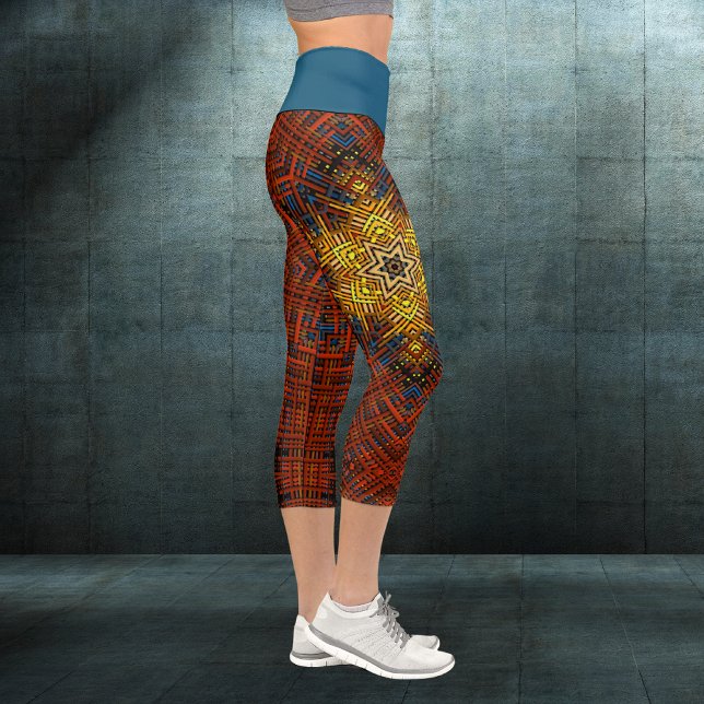 Leggings Capri Weer Mandala orange jaune et bleu (Créateur téléchargé)