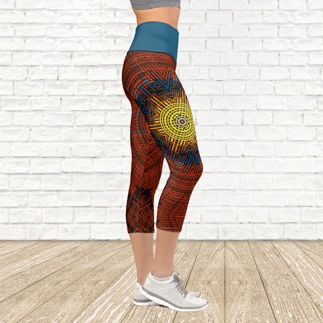 Leggings Capri Weer Mandala orange jaune et bleu (Créateur téléchargé)