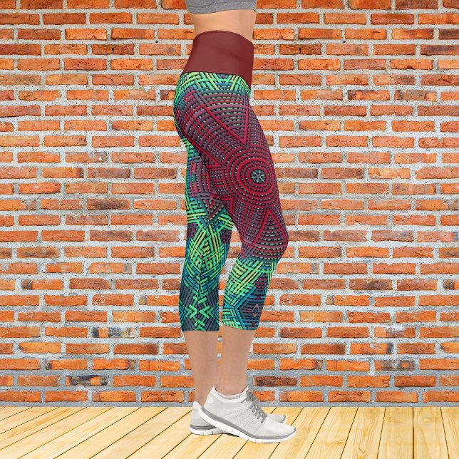 Leggings Capri Weer Mandala Vert Bleu et Rouge (Créateur téléchargé)