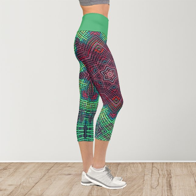 Leggings Capri Weer Mandala Vert Bleu et Rouge (Créateur téléchargé)