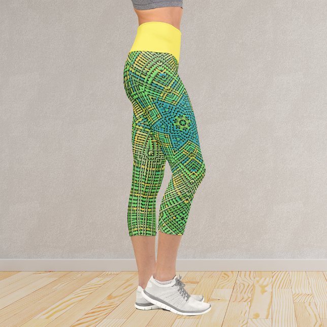 Leggings Capri Weer Mandala vert jaune et bleu (Créateur téléchargé)