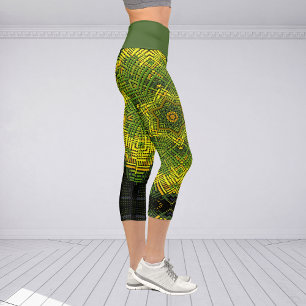 Leggings Capri Weer Mandala vert jaune et noir