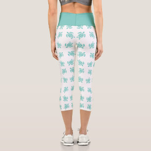 Leggings Capri Whimsical Aqua Blue Sea Turtles Motif nautique