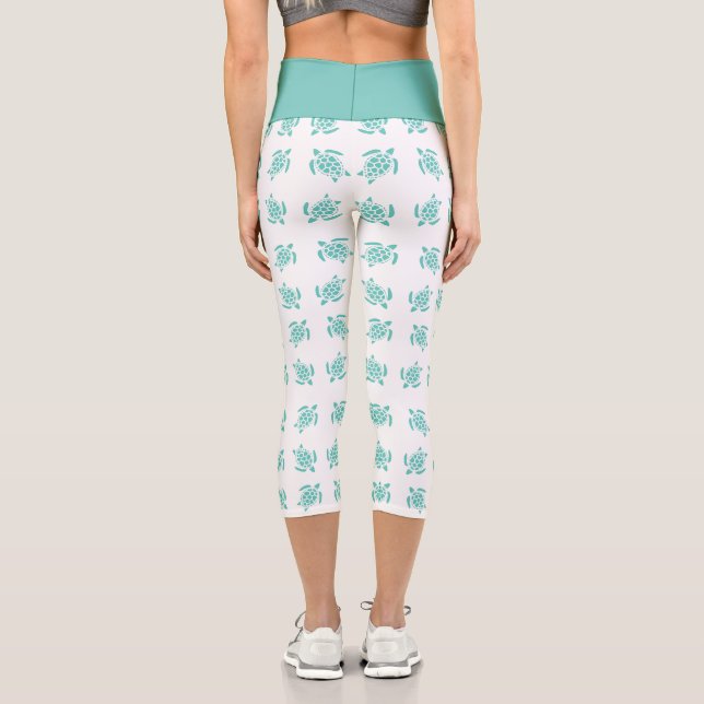 Leggings Capri Whimsical Aqua Blue Sea Turtles Motif nautique (Verso)