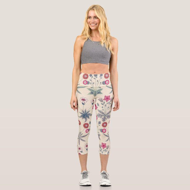 Leggings Capri William Morris Daisy Motif floral Orange rouge (Recto)