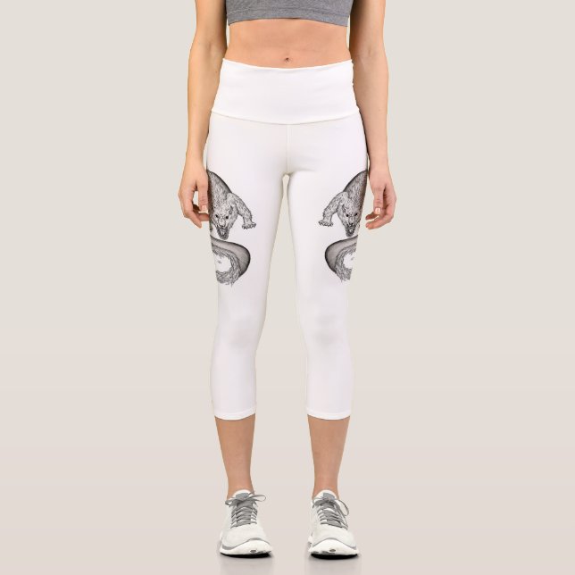 Leggings Capri Wolfdragon design noir et blanc (Recto)