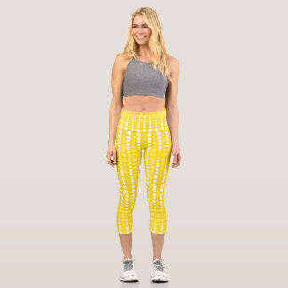 Leggings Capri Yellow and Yellow Polka dot High Waisted Capris