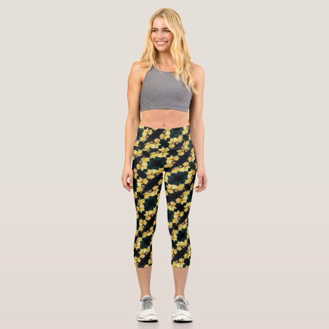 Leggings Capri Yellow Rose Trio Motif Abstrait (Recto)