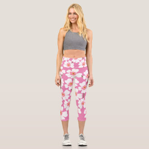 Leggings Capri Yoga à fleurs d'Imaginaire blanc et rose