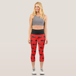Leggings Capri Yoga Capri Noir & Rouge avec Doodle de chaussure
