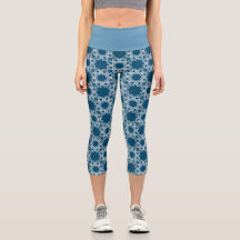 Yoga Capris à motifs bleu et blanc par Joya Eve