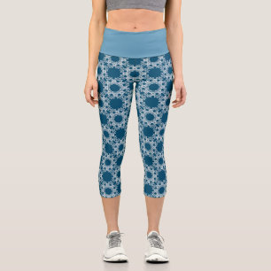 Leggings Capri Yoga Capris à motifs bleu et blanc par Joya Eve