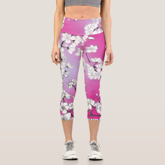 Leggings Capri Yoga en fleurs de cerisiers | Assiette maigre | Sa