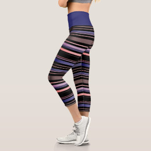 Leggings Capri Yoga moderne rayé horizontalement violet et noir