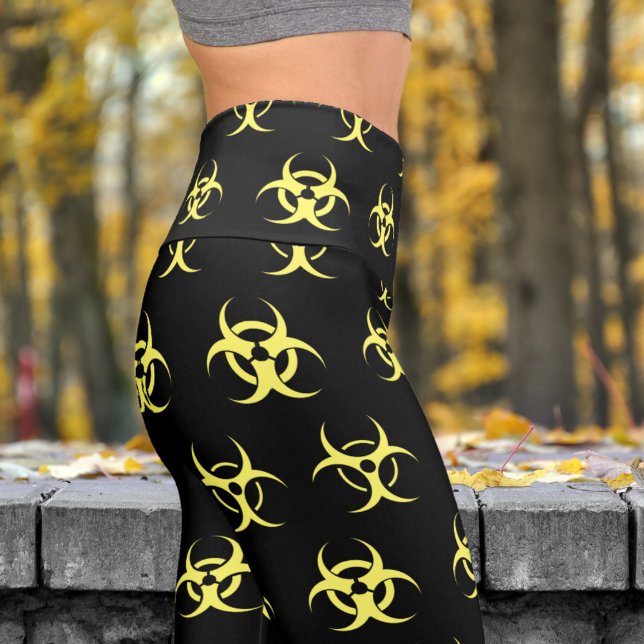 Leggings Capri Yoga, Motif de risque biologique jaune et noir gra (Biohazard Yellow on Black)