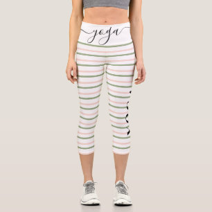 Leggings Capri Yoga Typographie rose et vert rayures