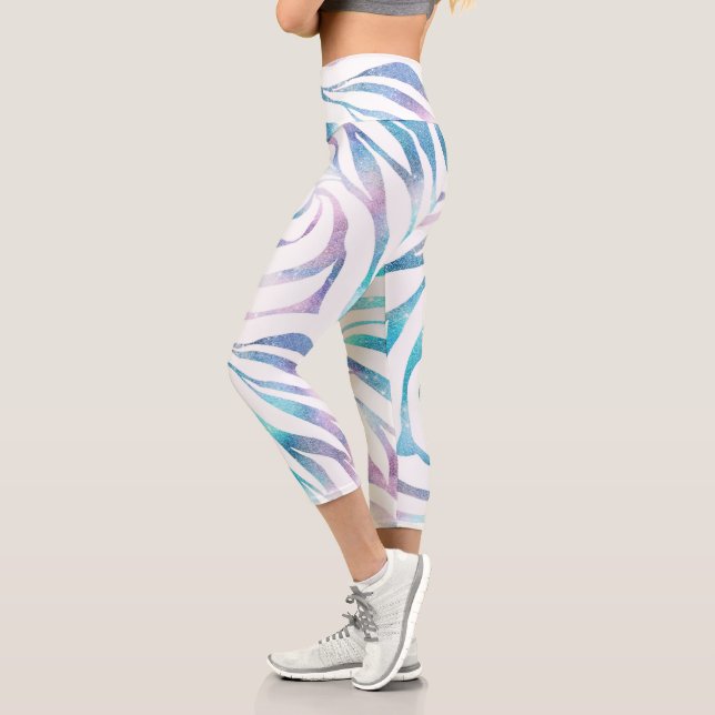Leggings Capri Zebra moderne Imprimer Glam Bleu Violet Parties sc (Gauche)