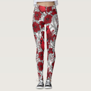Leggings Cardinaux et poinsettia en rouge et blanc