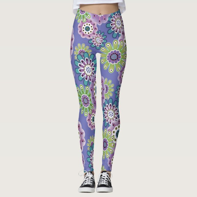 Leggings Caricature amusante Abstraite fleurs fleuris enfan (Devant)