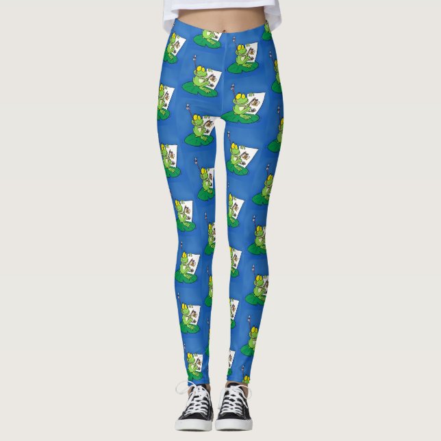 Leggings Caricature amusante de grenouille verte (Devant)