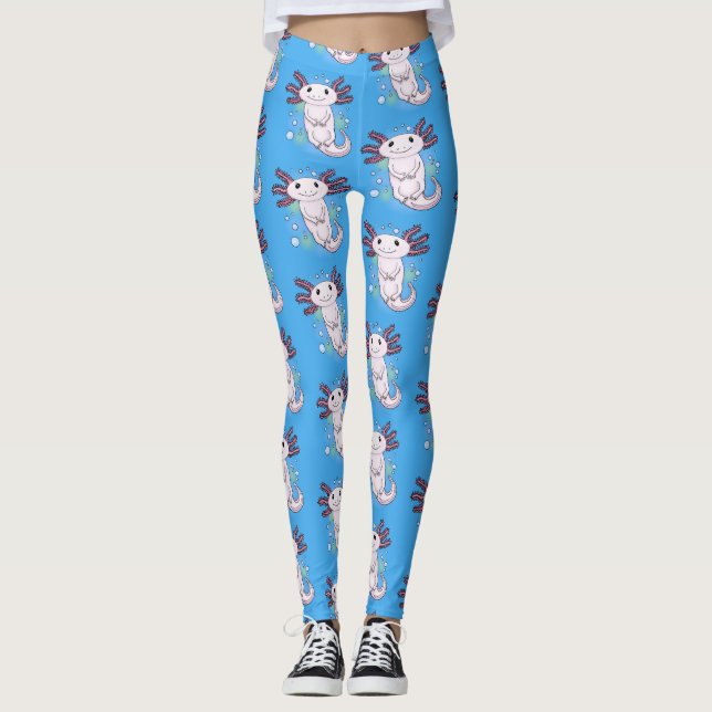 Leggings Caricature axolotl rose adorable (Devant)