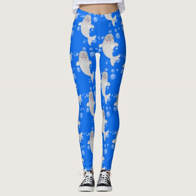 Leggings Caricature de bulles de narval joyeux (Devant)