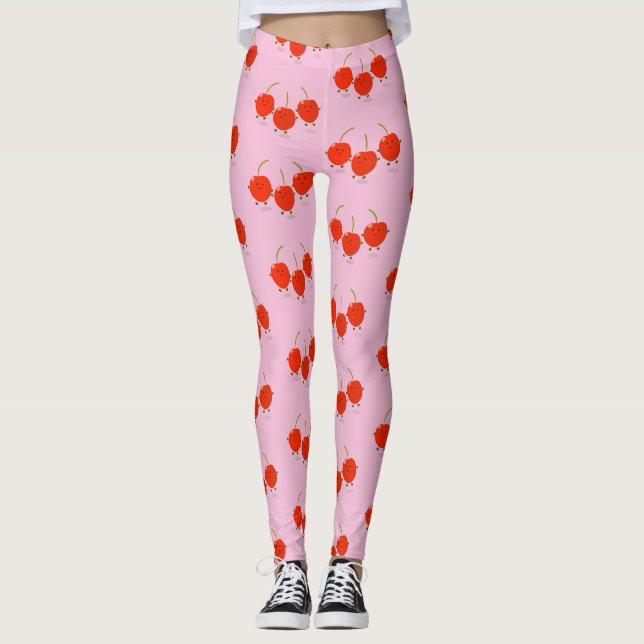 Leggings Caricature de cerises rouges à sauter mûr (Devant)