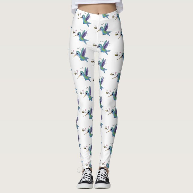 Leggings Caricature de colibri d'abeille mignonne (Devant)