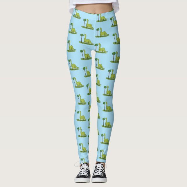 Leggings Caricature de dinosaure de brontosaurus vert migno (Devant)
