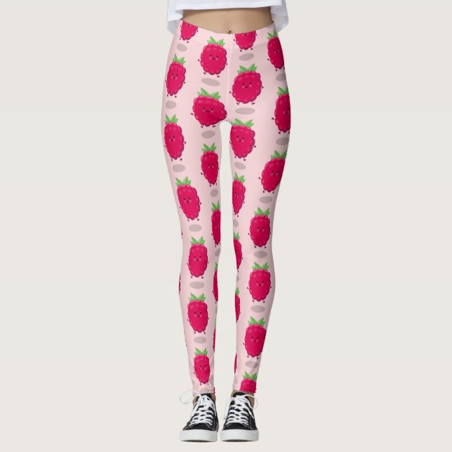 Leggings Caricature de framboise très heureuse (Devant)