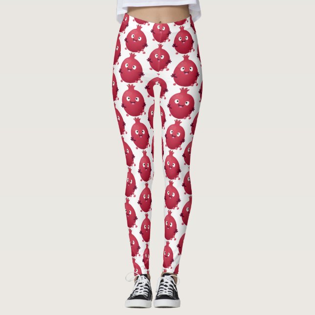 Leggings Caricature de fruits à la grenade joyeux (Devant)
