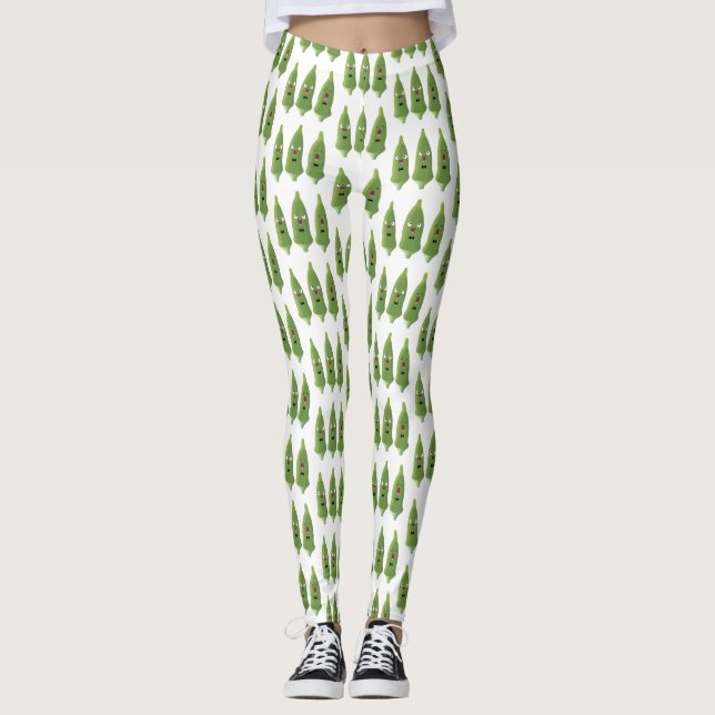 Leggings Caricature de légumes de l'okra chantante mignonne (Devant)