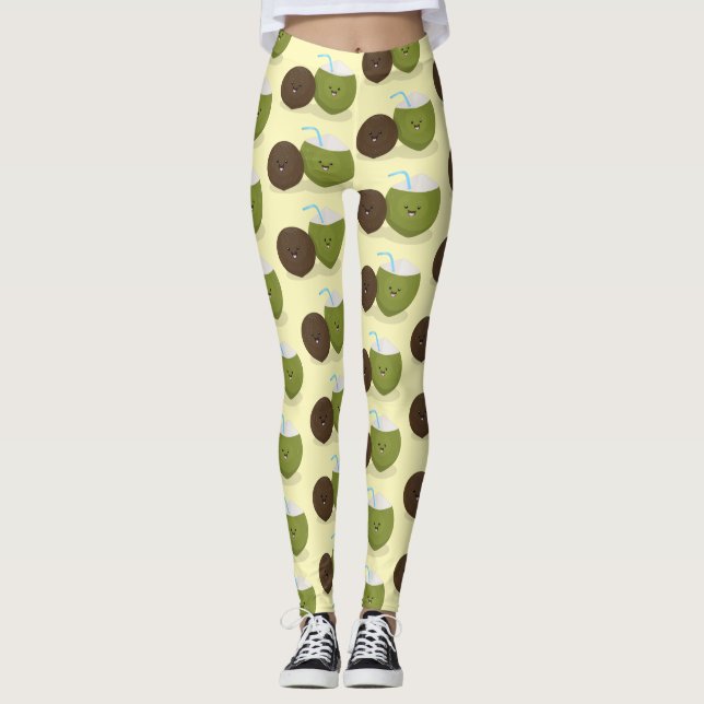 Leggings Caricature de noix de coco kawaii joyeux (Devant)