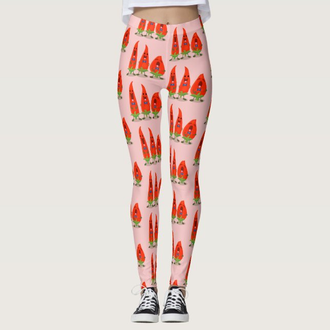 Leggings Caricature de piments chantants mignons (Devant)