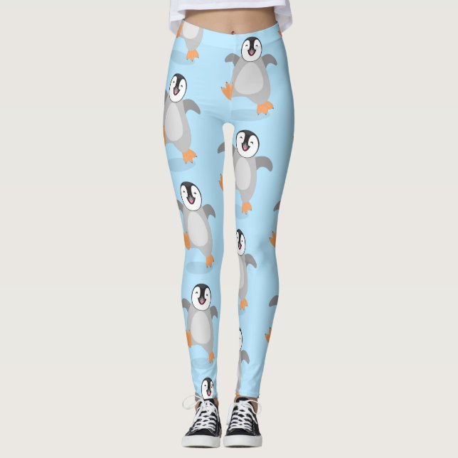 Leggings Caricature de poussin de pingouin mignon et joyeus (Devant)