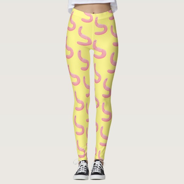 Leggings Caricature de vers de terre rose joli (Devant)