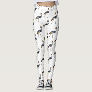 Leggings Caricature d'oiseau de grue couronné gris