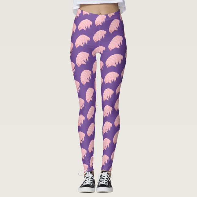 Leggings Caricature d'ours d'eau tardigrade rose mignon (Devant)