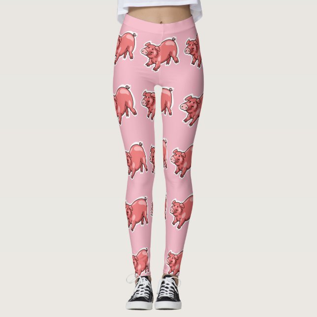 Leggings caricature drôle de cochon rose (Devant)