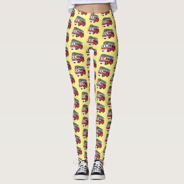 Leggings Caricature du moteur de feu joyeux (Devant)