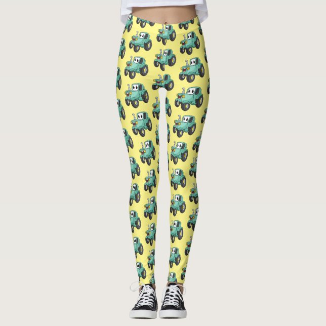 Leggings Caricature joli tracteur vert joyeux (Devant)
