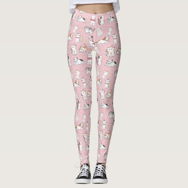 Leggings Caricature Motif mignonne Kawaii Cats (Devant)