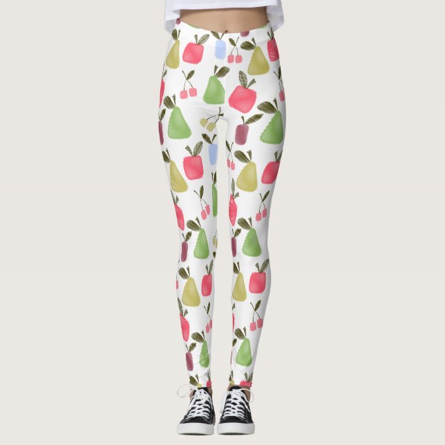 Leggings Caricature sans joint rayé fruits pomme poires che (Devant)