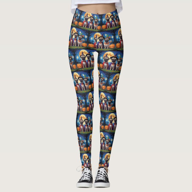 Leggings Carlin chien Citrouille Halloween drôle (Devant)