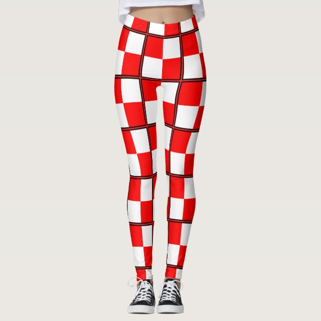 Leggings Carré à damiers blanc rouge uniforme (Devant)