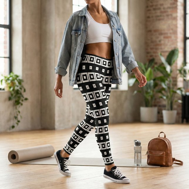 Leggings Carré noir et blanc Op Art Motif géométrique (Créateur téléchargé)
